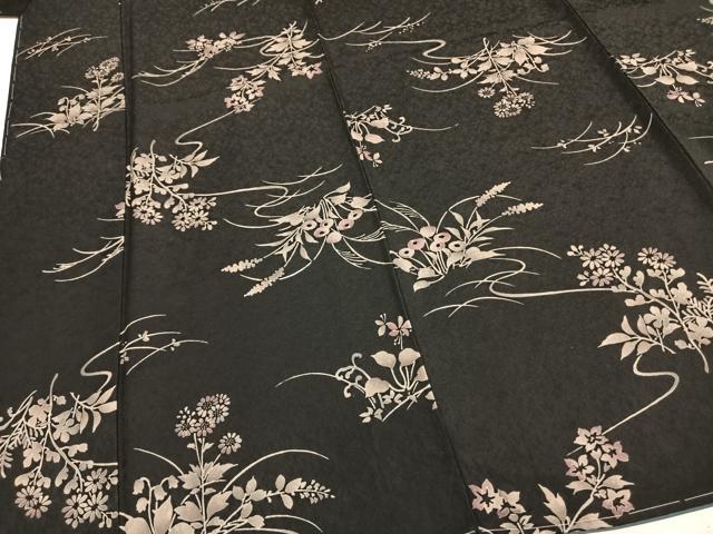 平和屋着物●上質な小紋　草花文　黒地　正絹　逸品　未使用　AABD8521fy
