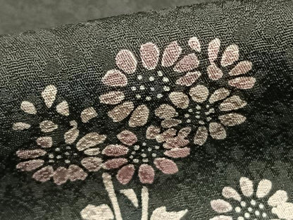 平和屋着物●上質な小紋　草花文　黒地　正絹　逸品　未使用　AABD8521fy