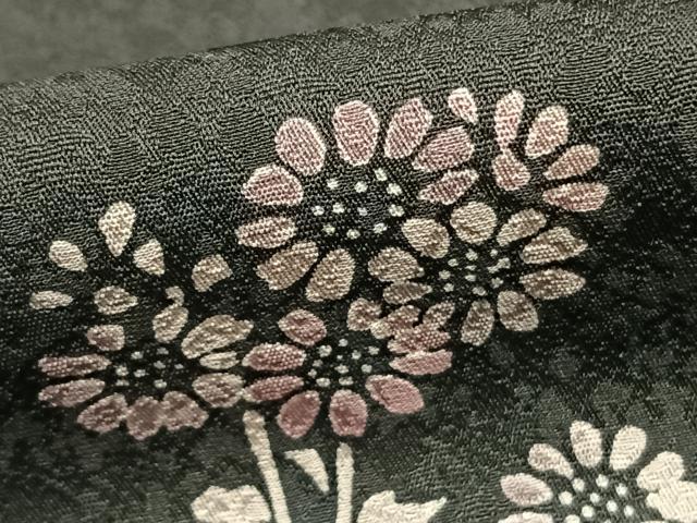 平和屋着物●上質な小紋　草花文　黒地　正絹　逸品　未使用　AABD8521fy