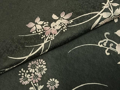 平和屋着物●上質な小紋　草花文　黒地　正絹　逸品　未使用　AABD8521fy