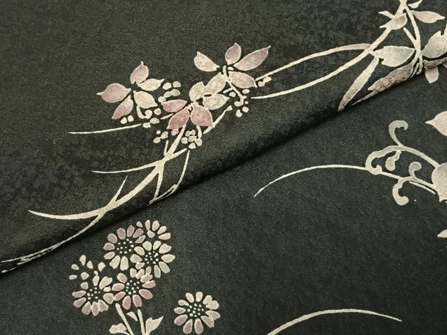 平和屋着物●上質な小紋　草花文　黒地　正絹　逸品　未使用　AABD8521fy