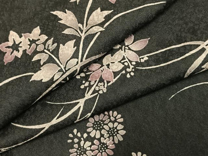平和屋着物●上質な小紋　草花文　黒地　正絹　逸品　未使用　AABD8521fy