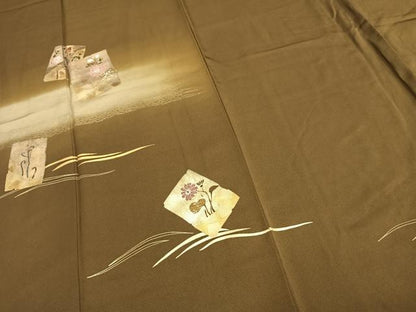 平和屋着物●訪問着　刺繍　色紙草花文　暈し染め　金糸　金彩　正絹　逸品　AABD8530fy