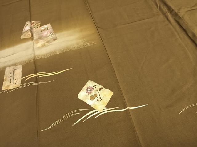 平和屋着物●訪問着　刺繍　色紙草花文　暈し染め　金糸　金彩　正絹　逸品　AABD8530fy