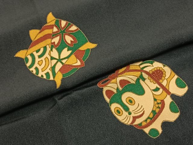 平和屋着物○長襦袢 無双仕立て 兎 犬張子 正絹 逸品 AABD8534fy