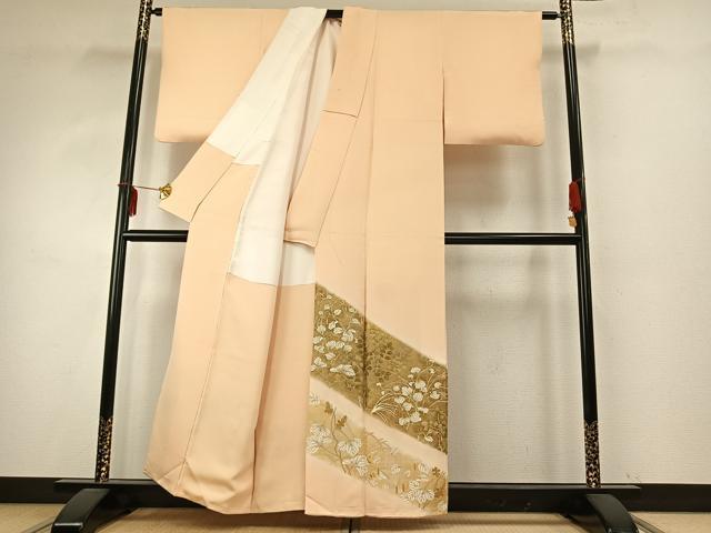 平和屋着物●訪問着　枝葉文　暈し染め　金糸　金彩　正絹　逸品　AABD8535fy