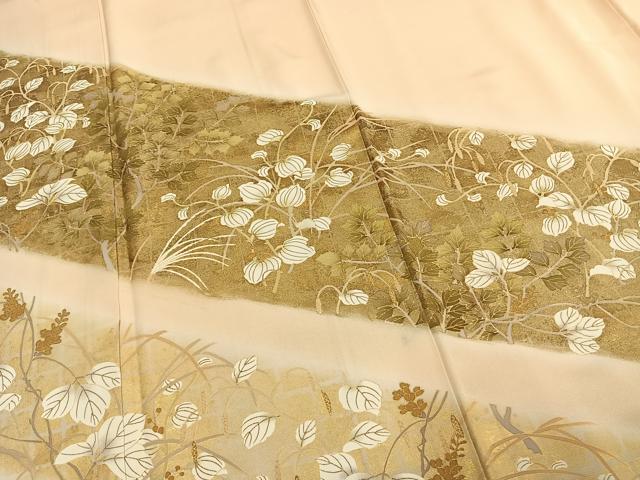 平和屋着物●訪問着　枝葉文　暈し染め　金糸　金彩　正絹　逸品　AABD8535fy