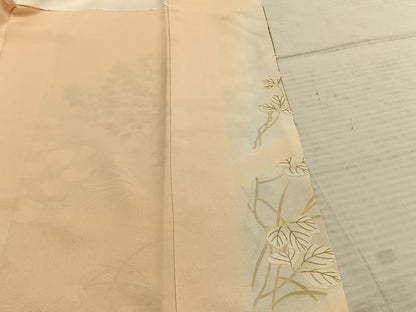 平和屋着物●訪問着　枝葉文　暈し染め　金糸　金彩　正絹　逸品　AABD8535fy