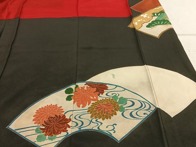 平和屋着物●アンティーク　大正ロマン　黒留袖　地紙花文　金銀彩　正絹　逸品　AABD8537fy