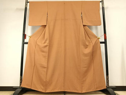 平和屋着物●上質な色無地　小麦色　正絹　逸品　AABD8542fy