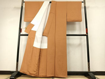 平和屋着物●上質な色無地　小麦色　正絹　逸品　AABD8542fy