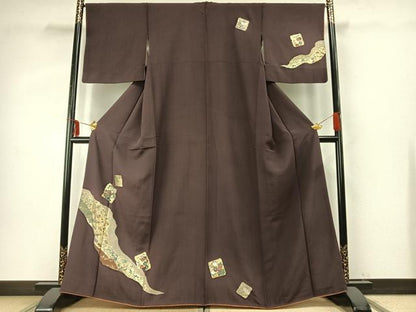 平和屋着物●訪問着　道長色紙花文　金彩　正絹　逸品　AABD8543fy