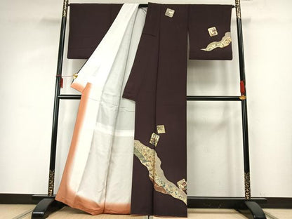平和屋着物●訪問着　道長色紙花文　金彩　正絹　逸品　AABD8543fy