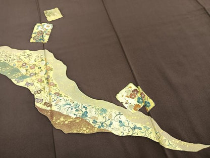 平和屋着物●訪問着　道長色紙花文　金彩　正絹　逸品　AABD8543fy