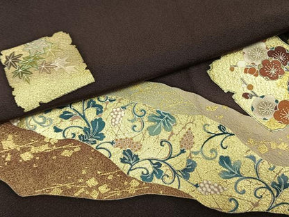 平和屋着物●訪問着　道長色紙花文　金彩　正絹　逸品　AABD8543fy