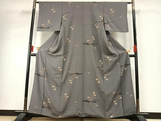 平和屋着物○上質な小紋 型染め 枝花文 勝虫 正絹 逸品