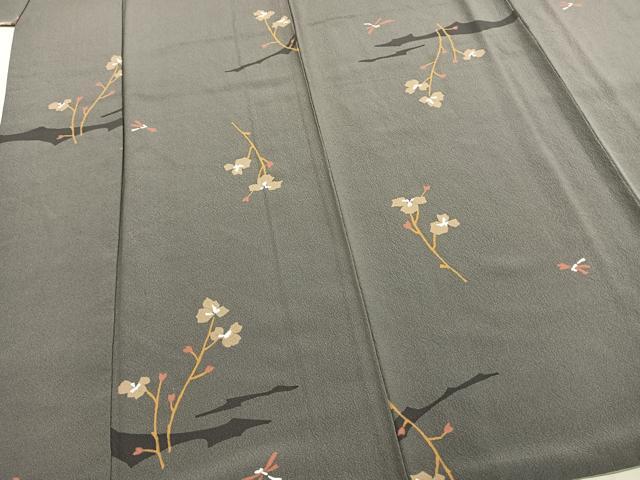 平和屋着物○上質な小紋 型染め 枝花文 勝虫 正絹 逸品