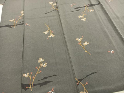 平和屋着物●上質な小紋　型染め　枝花文　勝虫　正絹　逸品　AABD8568fy