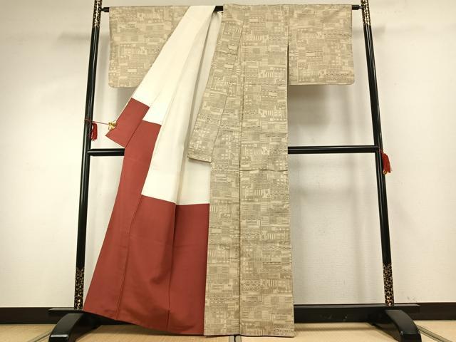 平和屋着物●本場大島紬　一元7マルキ　色紙文　正絹　逸品　AABD8575fy