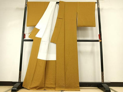 平和屋着物●上質な色無地　山吹茶色　正絹　逸品　AABD8586fy