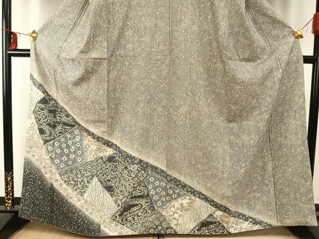 平和屋着物●訪問着　紬地　絞り　型染め　切嵌花文　正絹　逸品　AABD8606fy