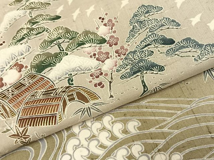 平和屋着物●訪問着 紬地 友禅 風景立波文 正絹 逸品 AABD8619fy