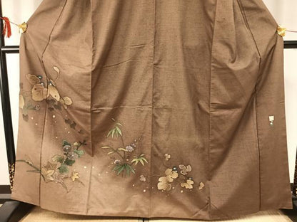 平和屋着物●訪問着 紬地 作家物 草花文 金彩 正絹 逸品 AABD8634fy