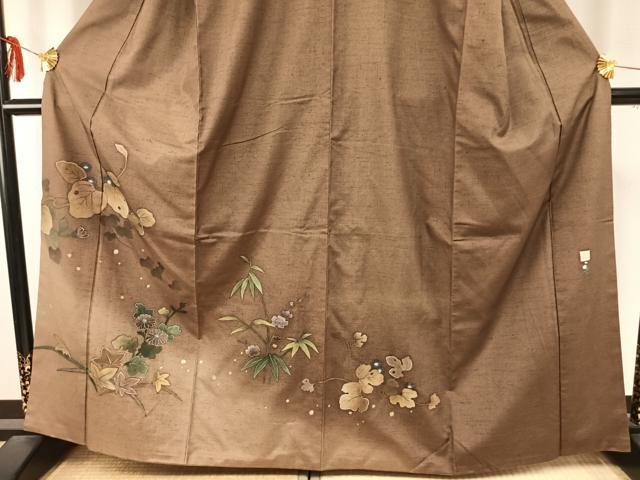 平和屋着物●訪問着 紬地 作家物 草花文 金彩 正絹 逸品 AABD8634fy