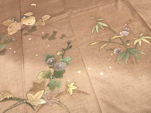 平和屋着物●訪問着 紬地 作家物 草花文 金彩 正絹 逸品 AABD8634fy