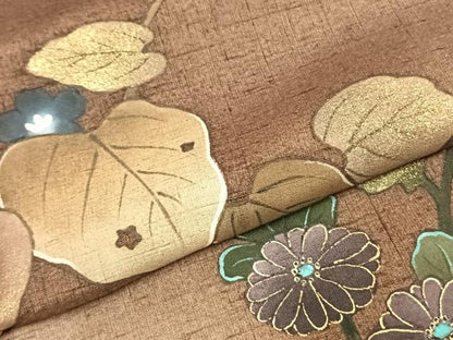 平和屋着物●訪問着 紬地 作家物 草花文 金彩 正絹 逸品 AABD8634fy
