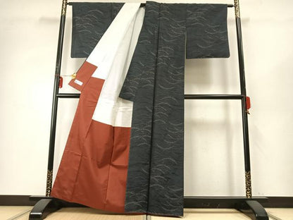 平和屋着物●本場大島紬　雪芝文　正絹　逸品　AABD8660fy