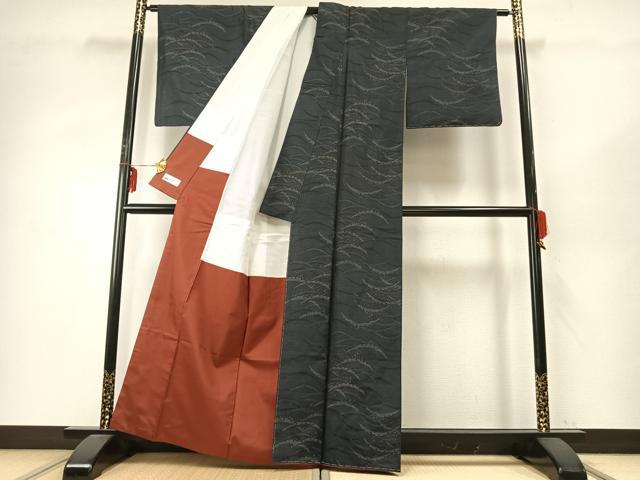 平和屋着物●本場大島紬　雪芝文　正絹　逸品　AABD8660fy