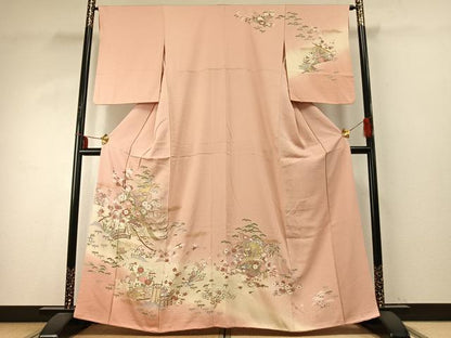 平和屋着物●訪問着　友禅　扇面花文　暈し染め　金彩　正絹　逸品　AABD8665fy