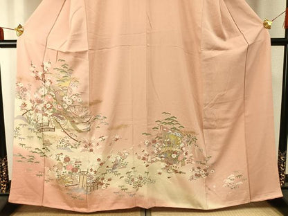 平和屋着物●訪問着　友禅　扇面花文　暈し染め　金彩　正絹　逸品　AABD8665fy