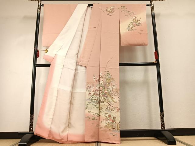 平和屋着物●訪問着　友禅　扇面花文　暈し染め　金彩　正絹　逸品　AABD8665fy