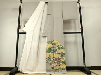平和屋着物●十七代京屋林蔵　色留袖　駒刺繍　人物風景文　金彩　鬼しぼ縮緬　正絹　逸品　AABD8677fy