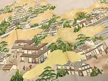 平和屋着物●十七代京屋林蔵　色留袖　駒刺繍　人物風景文　金彩　鬼しぼ縮緬　正絹　逸品　AABD8677fy