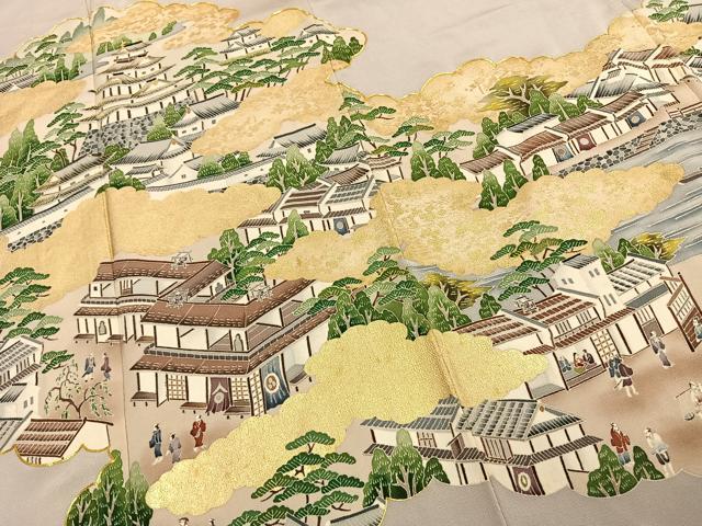平和屋着物●十七代京屋林蔵　色留袖　駒刺繍　人物風景文　金彩　鬼しぼ縮緬　正絹　逸品　AABD8677fy