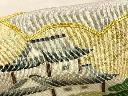 平和屋着物●十七代京屋林蔵　色留袖　駒刺繍　人物風景文　金彩　鬼しぼ縮緬　正絹　逸品　AABD8677fy