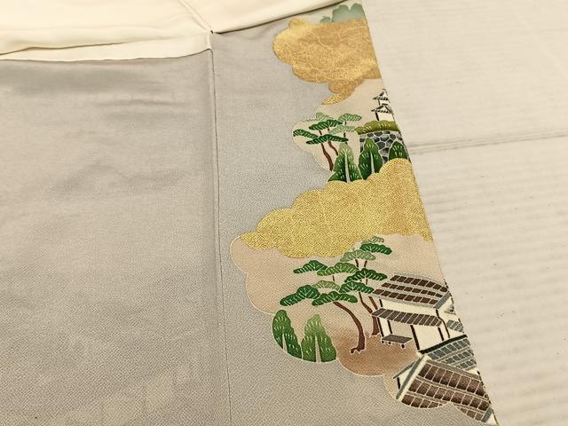 平和屋着物●十七代京屋林蔵　色留袖　駒刺繍　人物風景文　金彩　鬼しぼ縮緬　正絹　逸品　AABD8677fy
