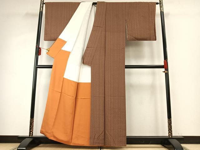 平和屋着物●上質な小紋　斜縞　正絹　逸品　AABD8680fy