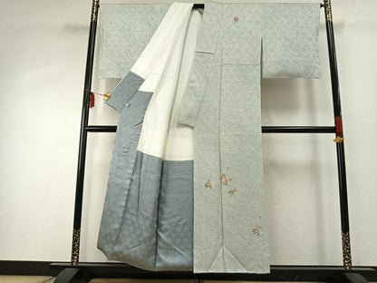 平和屋着物●訪問着　総絞り　刺繍　草花文　金糸　正絹　逸品　未使用　AABD8697fy