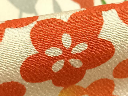 平和屋着物●上質な小紋　型染め　市松花文　鬼しぼ縮緬　正絹　逸品　AABD8698fy