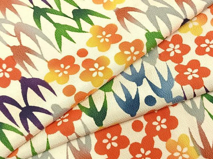 平和屋着物●上質な小紋　型染め　市松花文　鬼しぼ縮緬　正絹　逸品　AABD8698fy