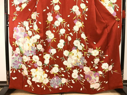 平和屋着物●豪華振袖　友禅　駒刺繍　枝花文　金彩　銀糸　正絹　逸品　AABD8713fy