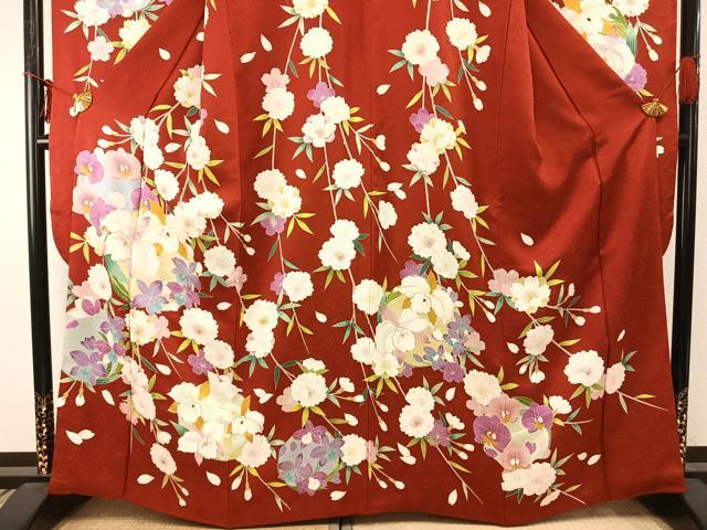 平和屋着物●豪華振袖　友禅　駒刺繍　枝花文　金彩　銀糸　正絹　逸品　AABD8713fy
