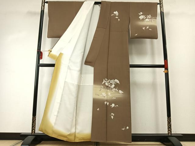 平和屋着物●訪問着　手描き　枝花文　暈し染め　正絹　逸品　AABD8718fy