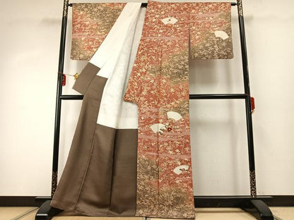 平和屋着物●訪問着　刺繍　地紙花文　金糸　金彩　正絹　逸品　AABD8719fy