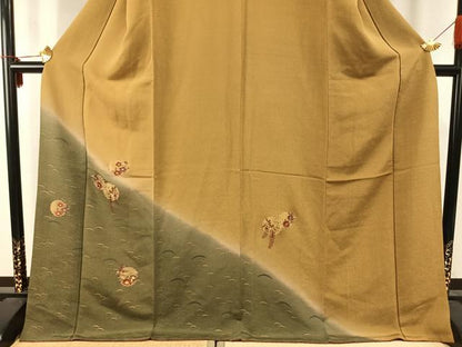 平和屋着物●訪問着　駒刺繍　雪輪花文　暈し染め　金糸　金彩　ロング丈　正絹　逸品　AABD8722fy