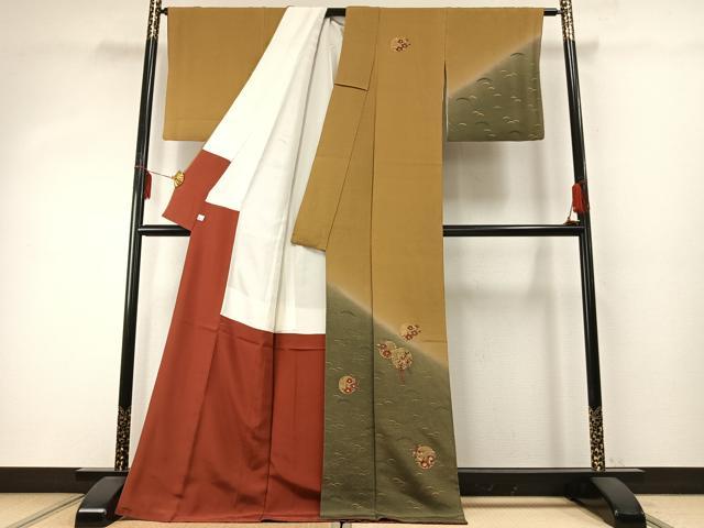 平和屋着物●訪問着　駒刺繍　雪輪花文　暈し染め　金糸　金彩　ロング丈　正絹　逸品　AABD8722fy